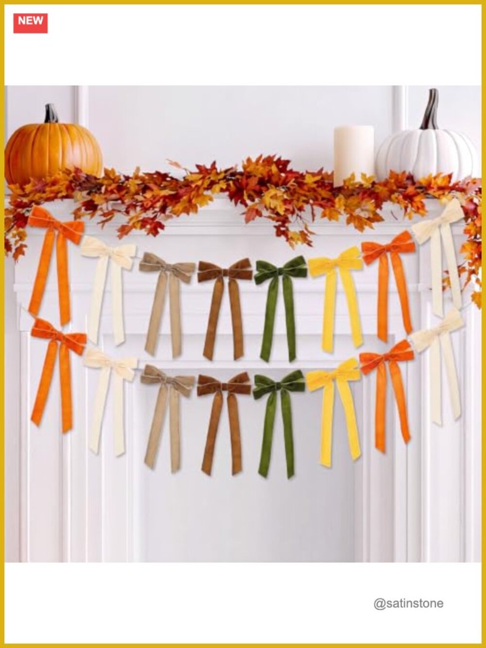 2 Pcs Fall Bow Garland 6.56 Ft Flocked Ribbon Autumn Thanksgiving Decor
